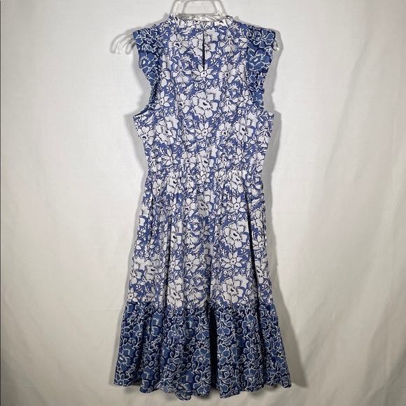 J CREW WOMENS BLUE FLORAL MIDI TIERED DRESS SLEEVELESS 4 COTTON - Picture 8 of 8